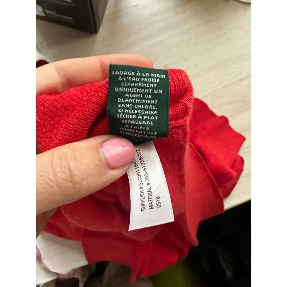 RALPH LAUREN Red Eyelet Back Long Sleeve Linen Cardigan Size XL